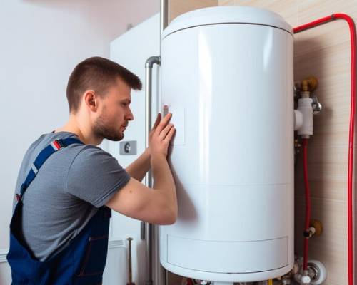 tectrician wiring a high-efficiency water heater